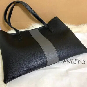 VINCE CAMUTO "LUCK" Large Slim Black Vegan Leather Minimalist File Tote